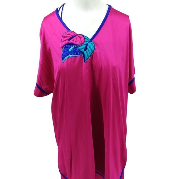 Vintage Pajama Chemise Cover Up Set Size M Pink Satin 80s Top Pajamas Nightgown - Picture 6 of 15